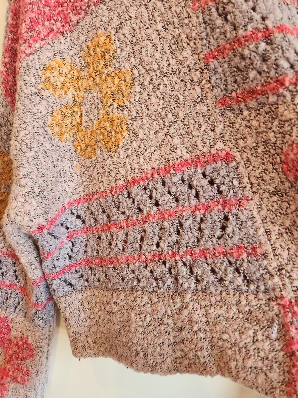 Sincerely Jules Patchwork Floral Knit Bell Sleeve Sweater Sz L Relaxed Boxy Fit - Picture 5 of 11